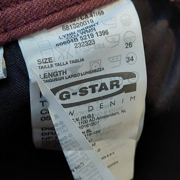 Retro Vintage G-Star Raw Lynn Skinny Burgundy Denim Jeans Pants Sz 26 x 34 NWT - Picture 11 of 11